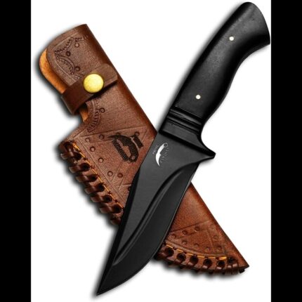 Handmade skinning knife with full tang blade and ergonomic wood handle