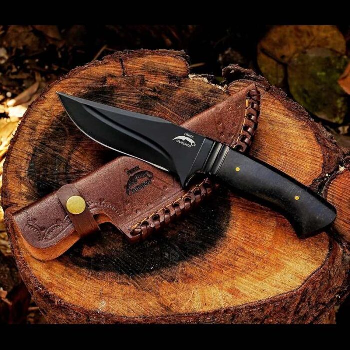 Skinning knife being used in a camping or hunting scenario
